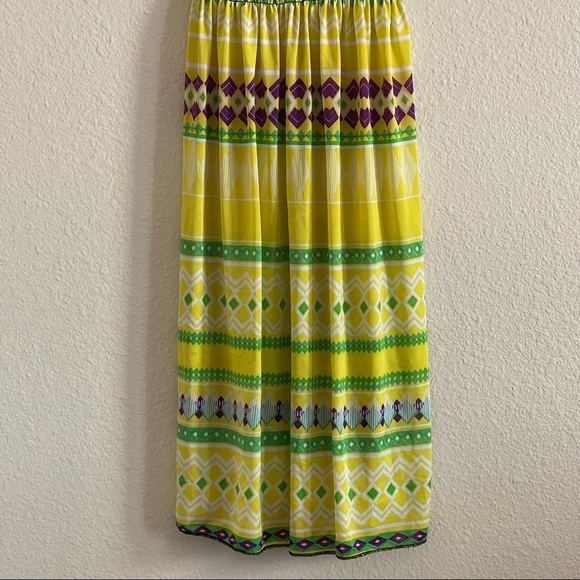 Romantic SINI sheer yellow midi dress with purple & green tribal pattern - Picture 8 of 11
